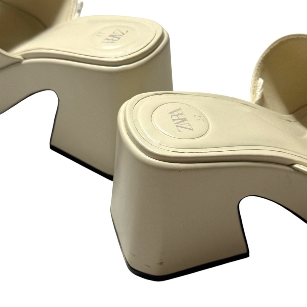Zara Chunky Mule Heeled Platform Sandals Square Toe Cream EU 37 - Picture 6 of 9